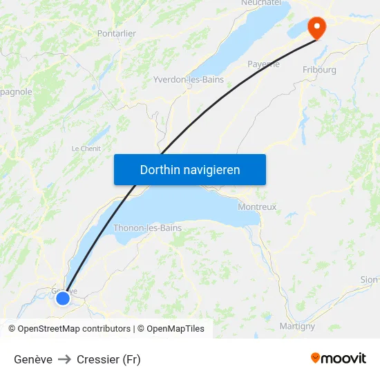 Genève to Cressier (Fr) map