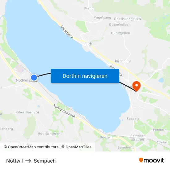 Nottwil to Sempach map