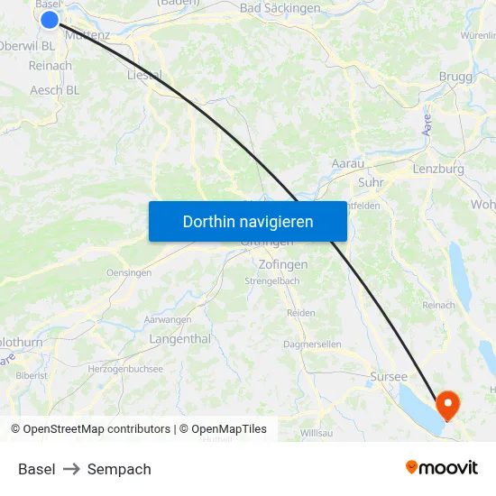 Basel to Sempach map