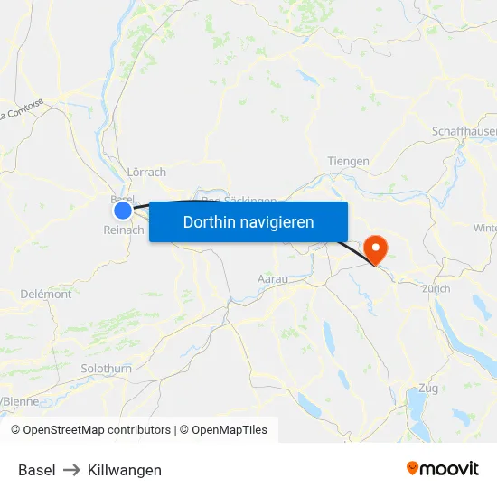 Basel to Killwangen map