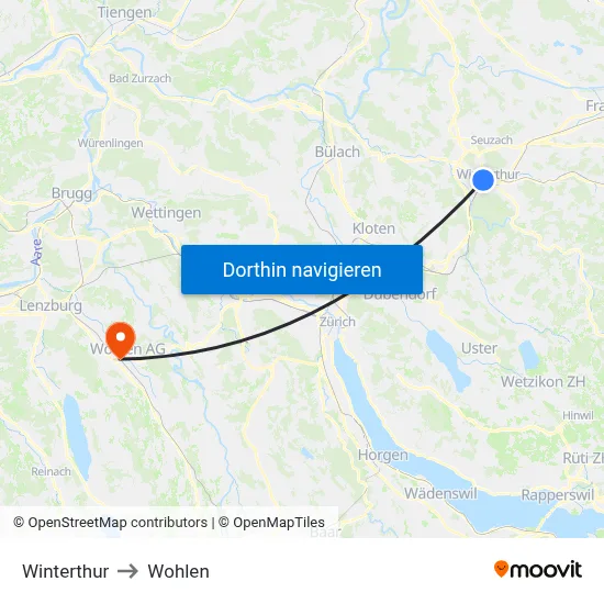 Winterthur to Wohlen map
