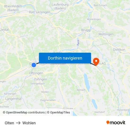 Olten to Wohlen map