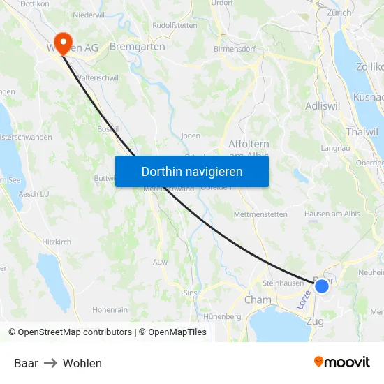 Baar to Wohlen map