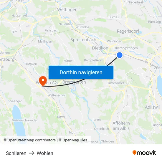 Schlieren to Wohlen map