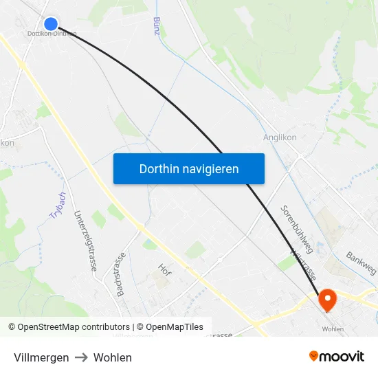 Villmergen to Wohlen map