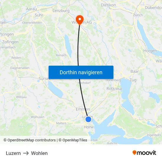 Luzern to Wohlen map