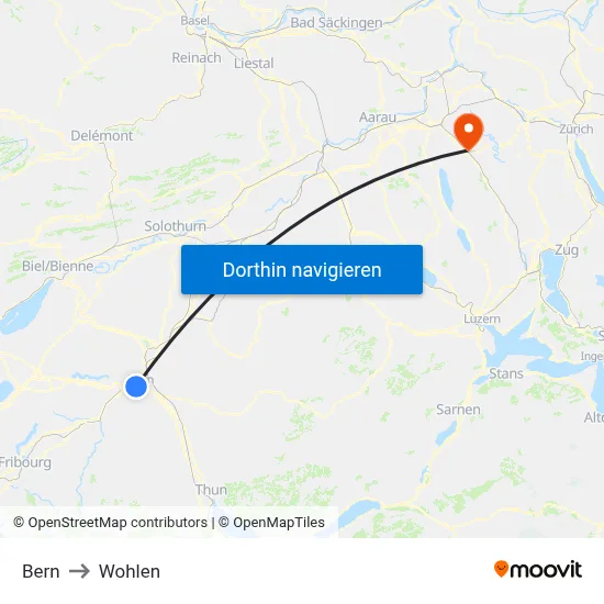 Bern to Wohlen map