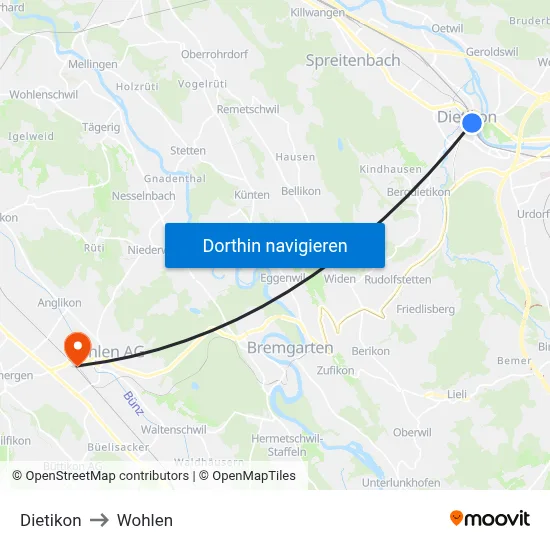 Dietikon to Wohlen map