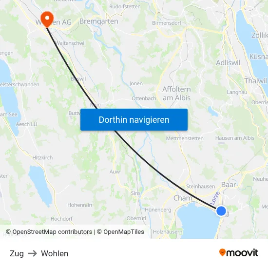 Zug to Wohlen map