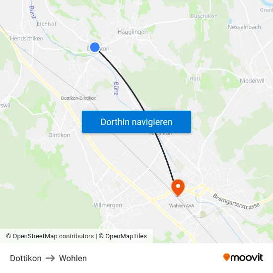 Dottikon to Wohlen map