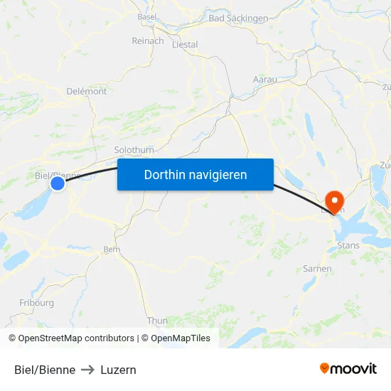 Biel/Bienne to Luzern map