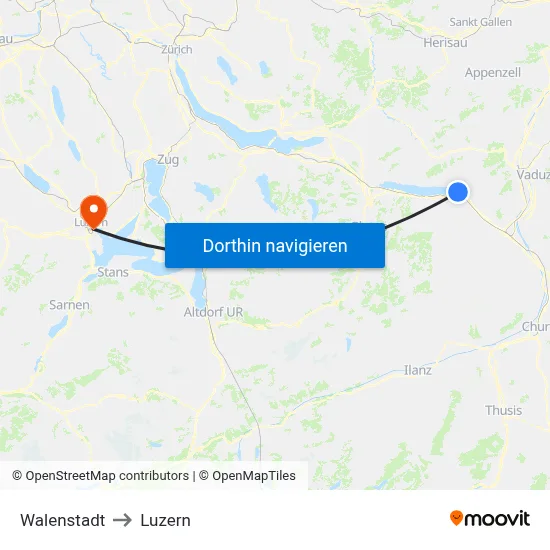 Walenstadt to Luzern map