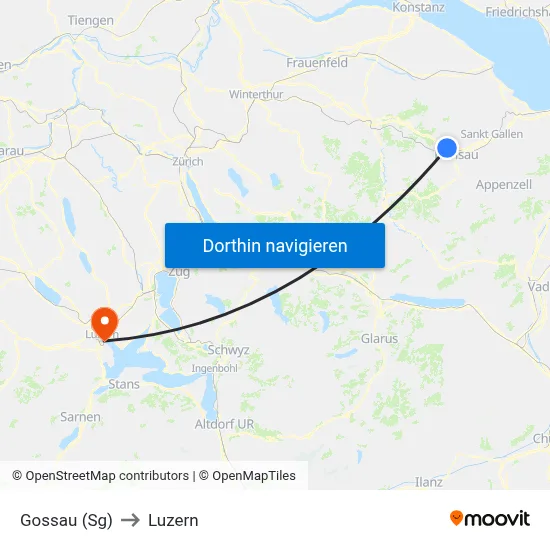 Gossau (Sg) to Luzern map