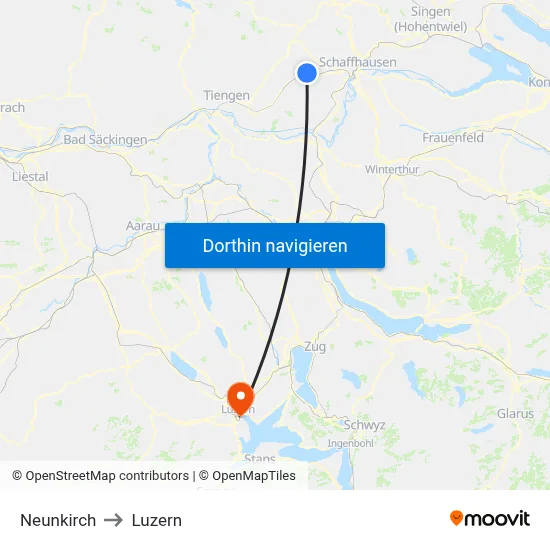 Neunkirch to Luzern map