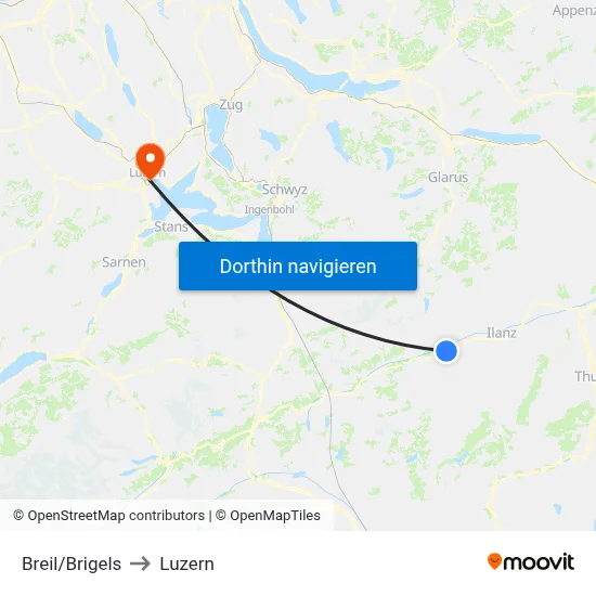 Breil/Brigels to Luzern map