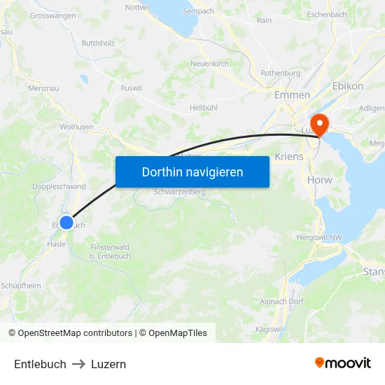 Entlebuch to Luzern map