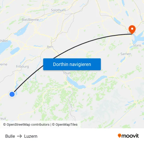 Bulle to Luzern map