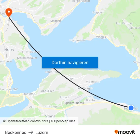 Beckenried to Luzern map