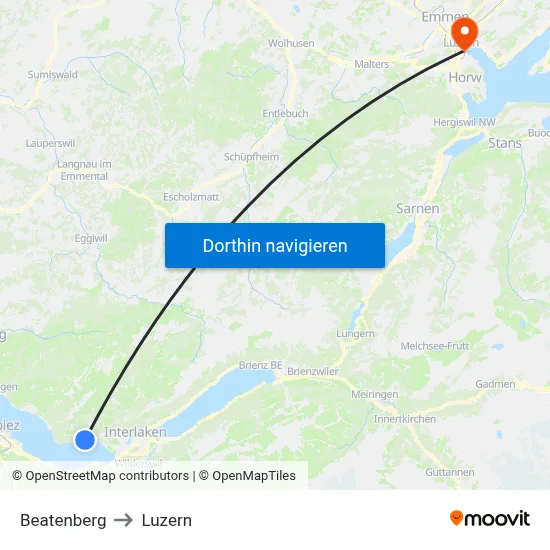 Beatenberg to Luzern map