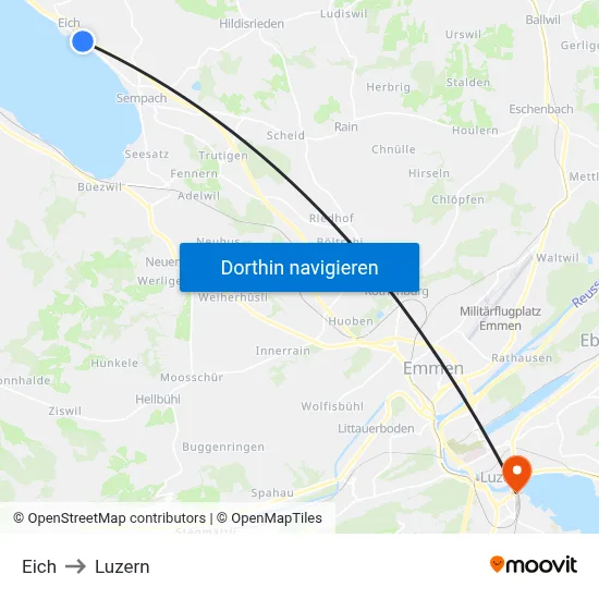 Eich to Luzern map