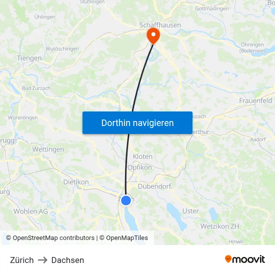 Zürich to Dachsen map
