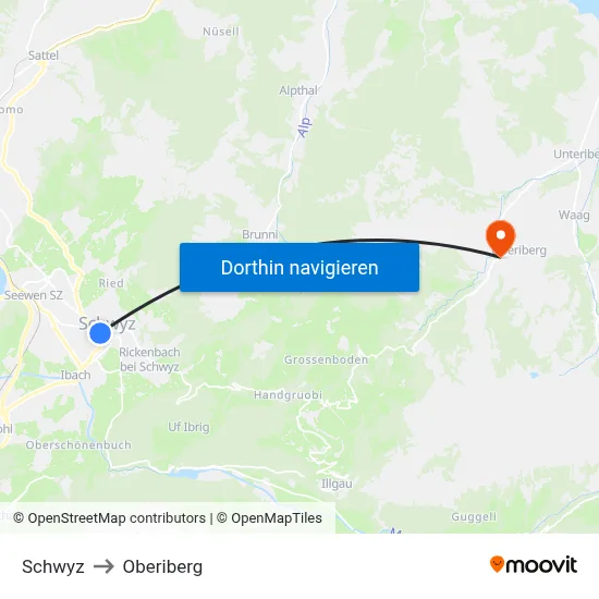 Schwyz to Oberiberg map