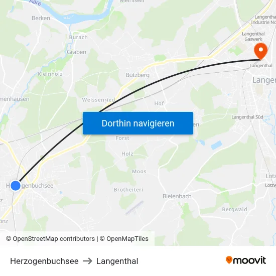 Herzogenbuchsee to Langenthal map