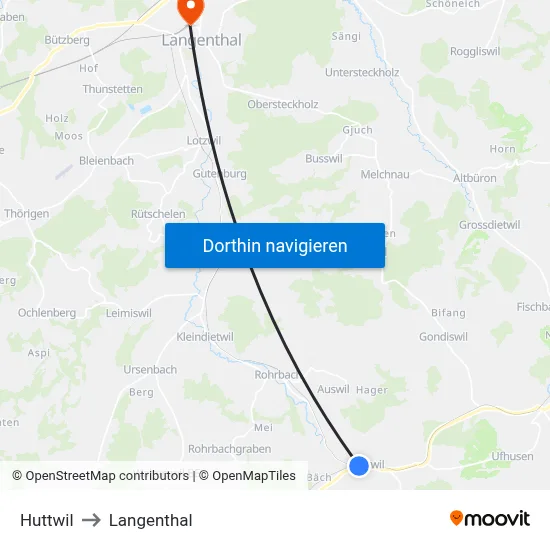 Huttwil to Langenthal map