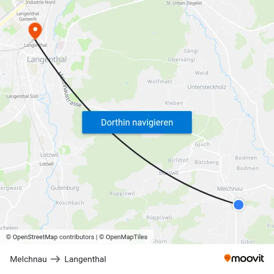 Melchnau to Langenthal map