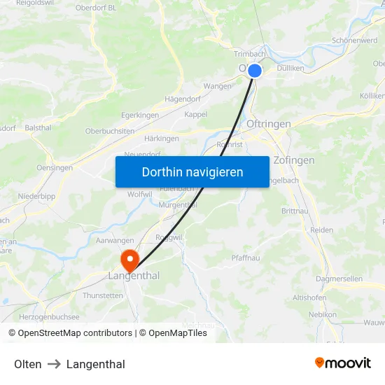 Olten to Langenthal map