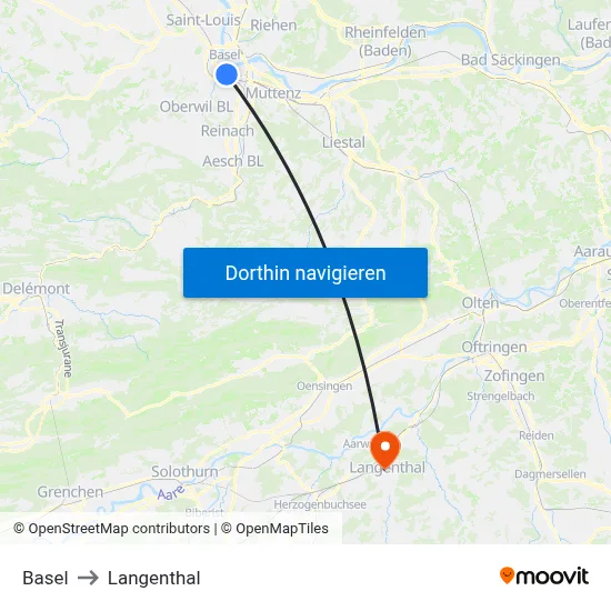 Basel to Langenthal map