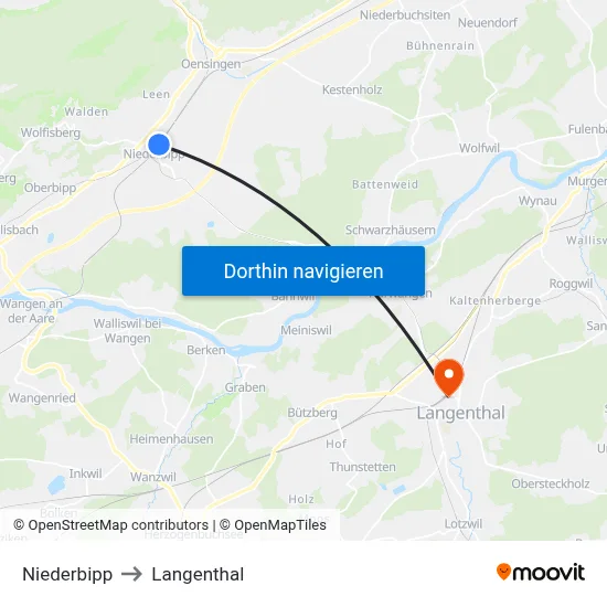 Niederbipp to Langenthal map