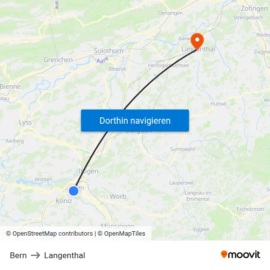 Bern to Langenthal map