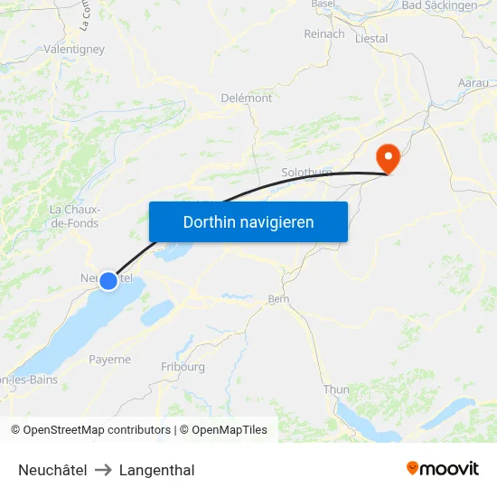 Neuchâtel to Langenthal map