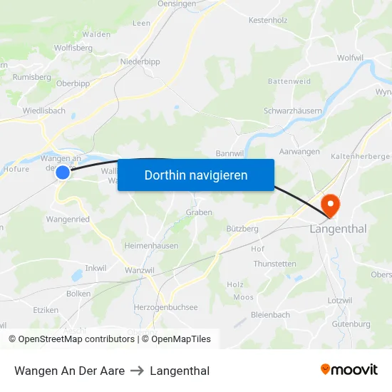 Wangen An Der Aare to Langenthal map