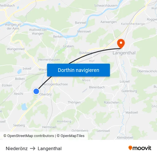 Niederönz to Langenthal map