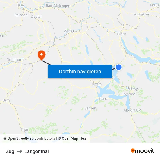 Zug to Langenthal map