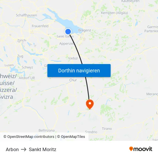 Arbon to Sankt Moritz map