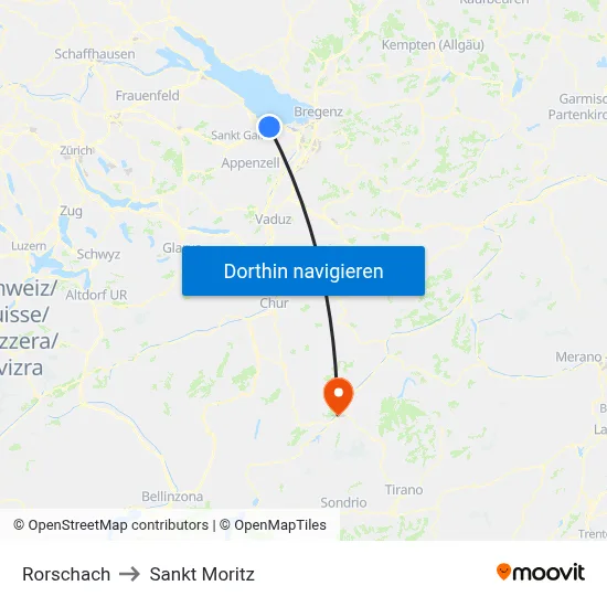 Rorschach to Sankt Moritz map