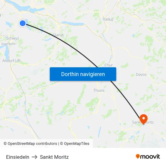 Einsiedeln to Sankt Moritz map