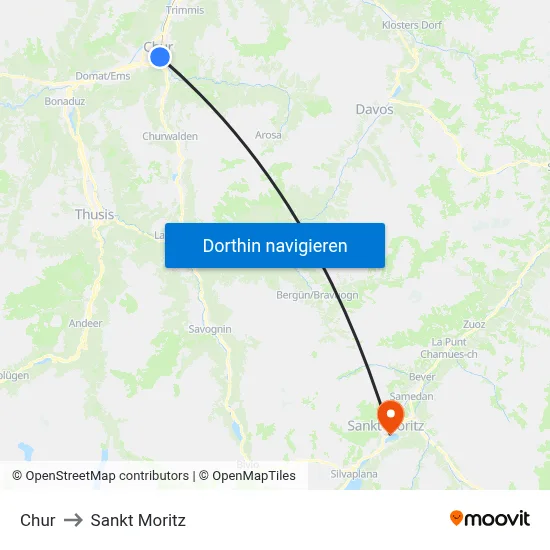 Chur to Sankt Moritz map