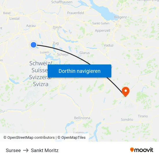 Sursee to Sankt Moritz map
