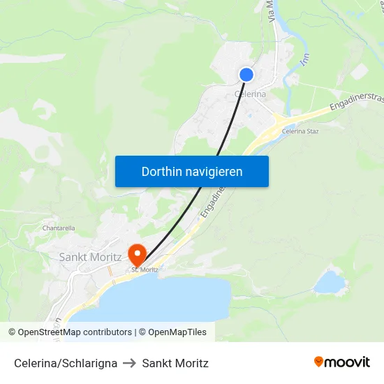 Celerina/Schlarigna to Sankt Moritz map