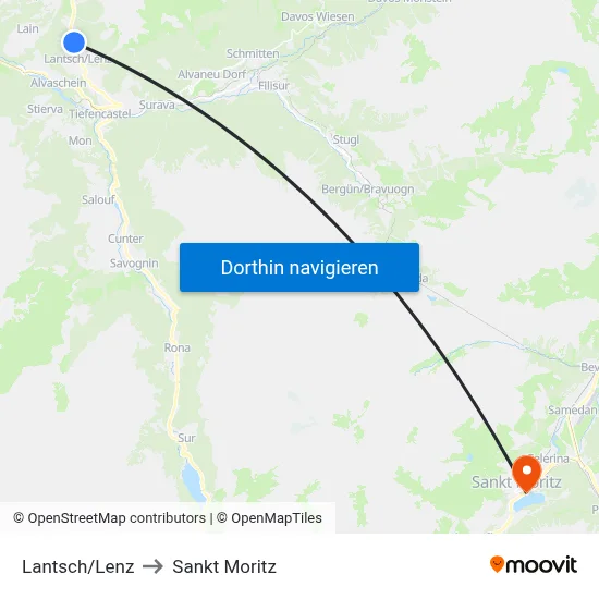 Lantsch/Lenz to Sankt Moritz map