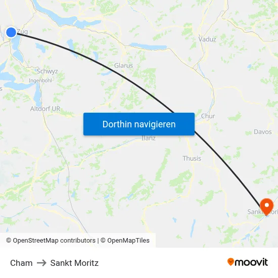 Cham to Sankt Moritz map