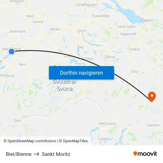 Biel/Bienne to Sankt Moritz map