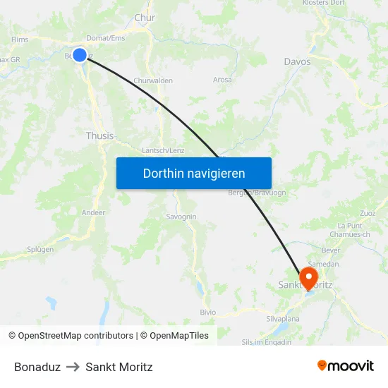 Bonaduz to Sankt Moritz map