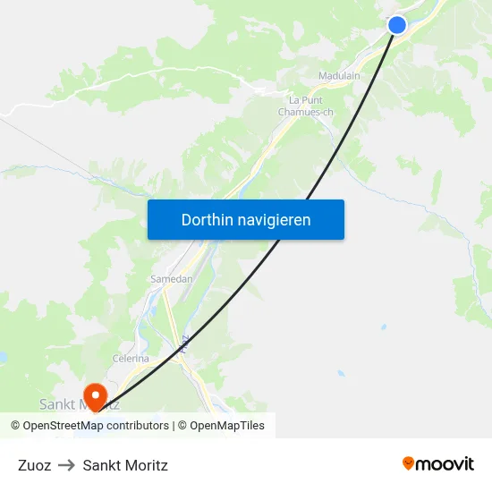 Zuoz to Sankt Moritz map