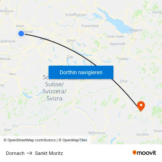 Dornach to Sankt Moritz map