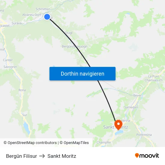 Bergün Filisur to Sankt Moritz map